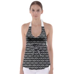 Black White Tiki Pattern Babydoll Tankini Top