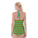 Bright Green Orange Lines Boyleg Halter Swimsuit  View2