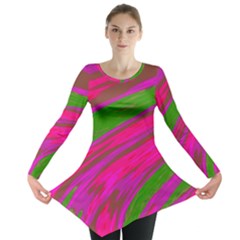 Swish Bright Pink Green Design Long Sleeve Tunic  by BrightVibesDesign