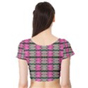 Pattern Tile Pink Green White Short Sleeve Crop Top (Tight Fit) View2