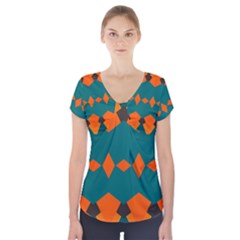 Rhombus And Other Shapes       Short Sleeve Front Detail Top by LalyLauraFLM