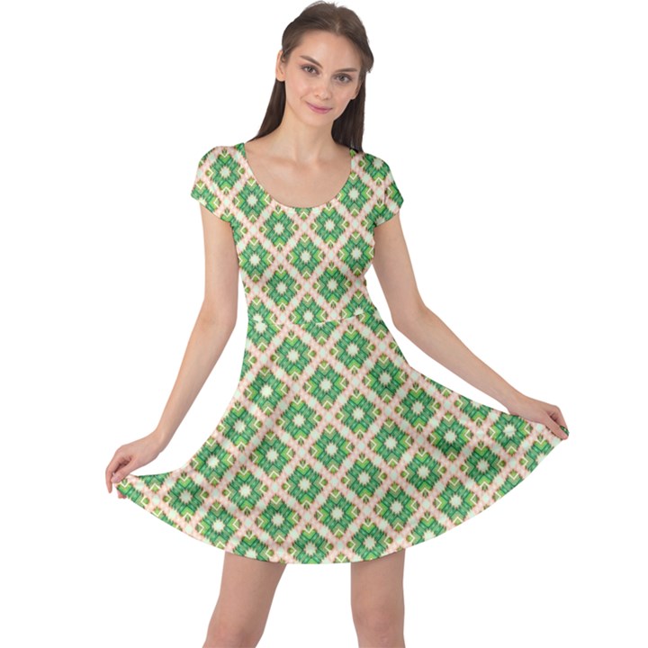 Crisscross Pastel Green Beige Cap Sleeve Dresses
