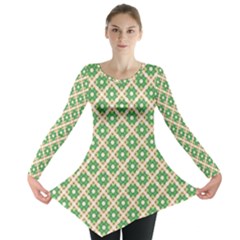 Crisscross Pastel Green Beige Long Sleeve Tunic  by BrightVibesDesign