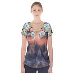 Tie-dye1l Short Sleeve Front Detail Top by Wanni