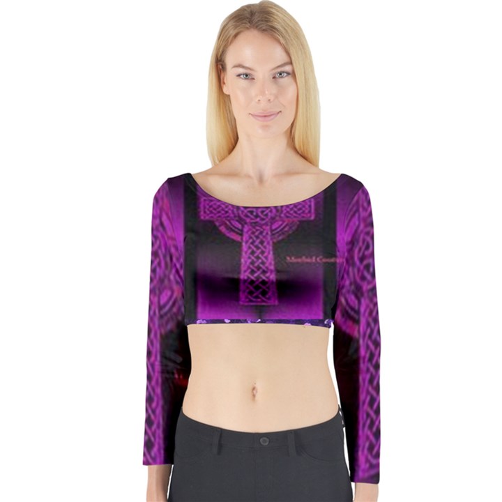 Purple Celtic Cross Long Sleeve Crop Top