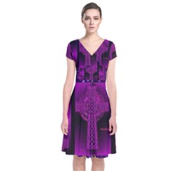 Purple Celtic Cross Short Sleeve Front Wrap Dress by morbidcouture