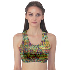 Multicolored Digital Grunge Print Sports Bra by dflcprintsclothing