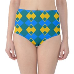 Blue Yellow Rhombus Pattern                                                                           High-waist Bikini Bottoms by LalyLauraFLM
