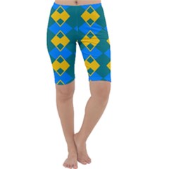 Blue Yellow Rhombus Pattern                                                                           Cropped Leggings by LalyLauraFLM