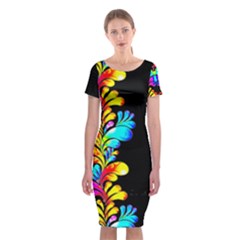 Abstract Bright Floral Black Pattern Ss Midi Dress Classic Short Sleeve Midi Dress