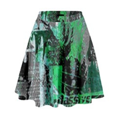 Green Urban Graffiti High Waist Skirt by ArtistRoseanneJones