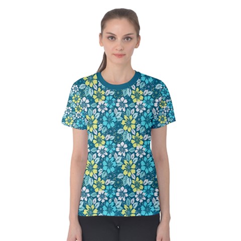 Tropical Flowers Menthol Color Women s Cotton Tee by olgart