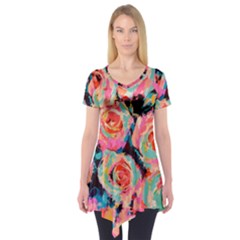 Painted Pastel Roses Short Sleeve Tunic  by LisaGuenDesign