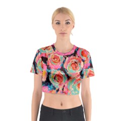 Painted Pastel Roses Cotton Crop Top by LisaGuenDesign