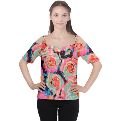 Painted Pastel Roses Women s Cutout Shoulder Tee by LisaGuenDesign