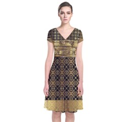 Assyrian Gold Wingedbull Dress 1 Short Sleeve Front Wrap Dress by DoniainArt