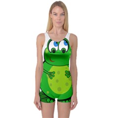 Green Frog One Piece Boyleg Swimsuit by Valentinaart