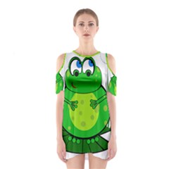 Green Frog Cutout Shoulder Dress by Valentinaart