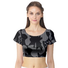 Decorative Elegant Design Short Sleeve Crop Top (Tight Fit)