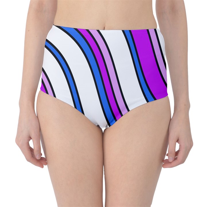 Purple Lines High-Waist Bikini Bottoms