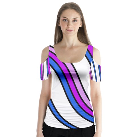 Purple Lines Butterfly Sleeve Cutout Tee  by Valentinaart