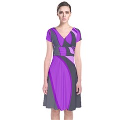 Purple Elegant Lines Short Sleeve Front Wrap Dress by Valentinaart
