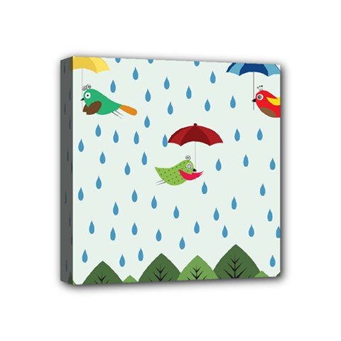 Birds In The Rain Mini Canvas 4  X 4  by justynapszczolka