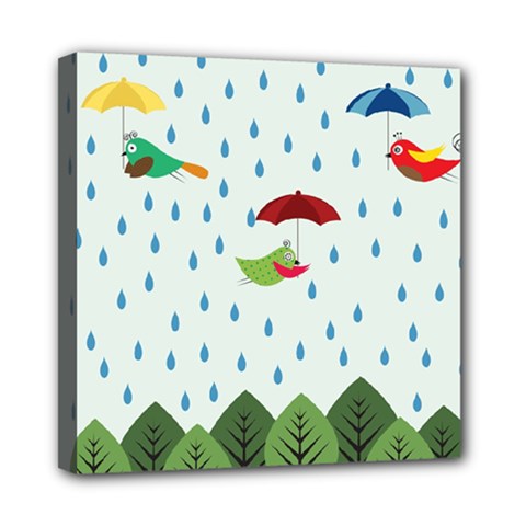 Birds In The Rain Mini Canvas 8  X 8  by justynapszczolka