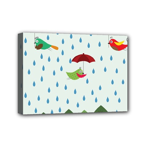 Birds In The Rain Mini Canvas 7  X 5  by justynapszczolka