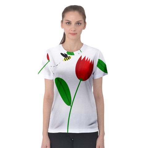 Red Tulip And Bee Women s Sport Mesh Tee by Valentinaart