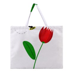 Red Tulip And Bee Zipper Large Tote Bag by Valentinaart