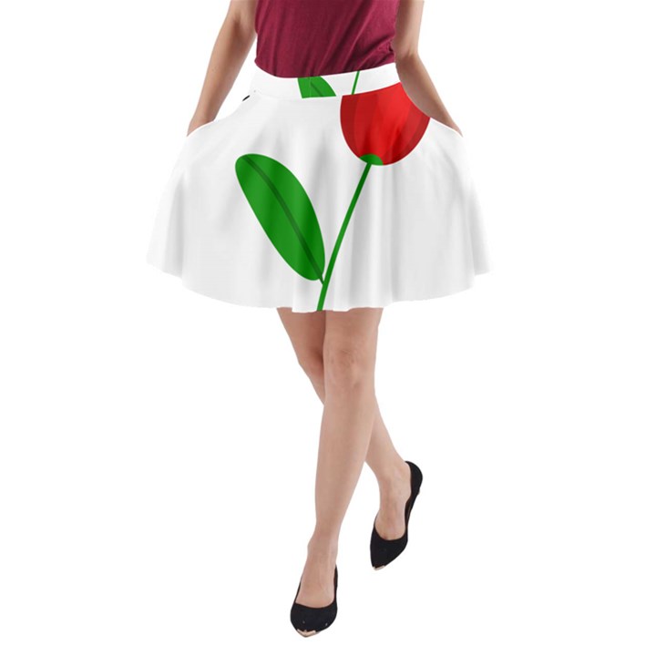 Red tulip and bee A-Line Pocket Skirt