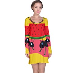 Ants And Watermelon  Long Sleeve Nightdress by Valentinaart