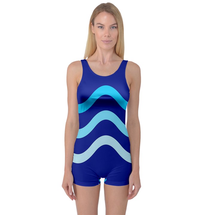 Blue waves  One Piece Boyleg Swimsuit