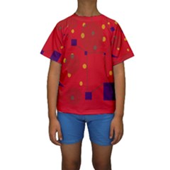 Red Abstract Sky Kid s Short Sleeve Swimwear by Valentinaart
