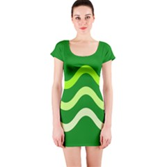 Green waves Short Sleeve Bodycon Dress