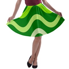 Green waves A-line Skater Skirt