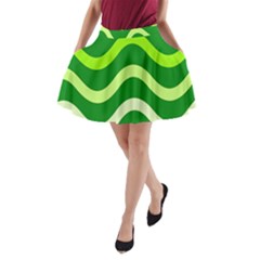 Green waves A-Line Pocket Skirt