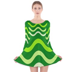 Green waves Long Sleeve Velvet Skater Dress