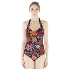 Orange Flowers  Halter Swimsuit by Valentinaart