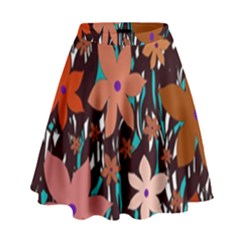 Orange Flowers  High Waist Skirt