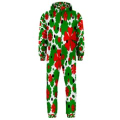 Red And Green Christmas Design  Hooded Jumpsuit (men)  by Valentinaart