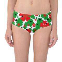 Red And Green Christmas Design  Mid-waist Bikini Bottoms by Valentinaart