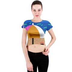 On The Beach  Crew Neck Crop Top by Valentinaart