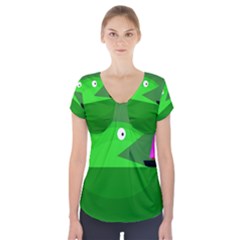 Green Monster Fish Short Sleeve Front Detail Top by Valentinaart