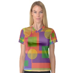 Colorful Geometrical Design Women s V-neck Sport Mesh Tee