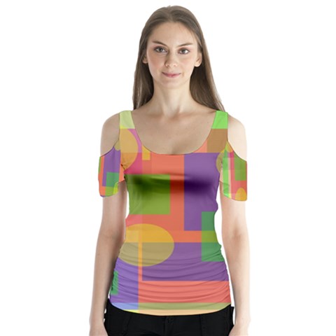 Colorful Geometrical Design Butterfly Sleeve Cutout Tee  by Valentinaart