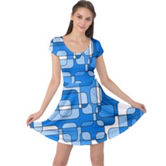 Blue Decorative Abstraction Cap Sleeve Dresses