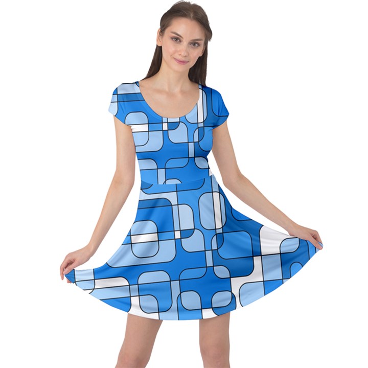 Blue decorative abstraction Cap Sleeve Dresses