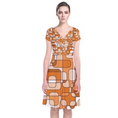 Orange Decorative Abstraction Short Sleeve Front Wrap Dress by Valentinaart